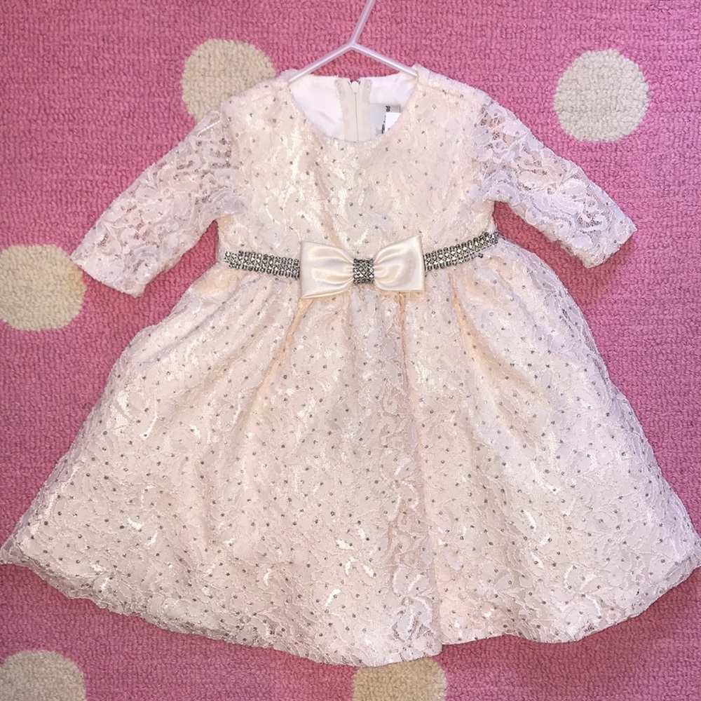 Rare Editions Cream Lace Crystal Dress 2T/24 mo